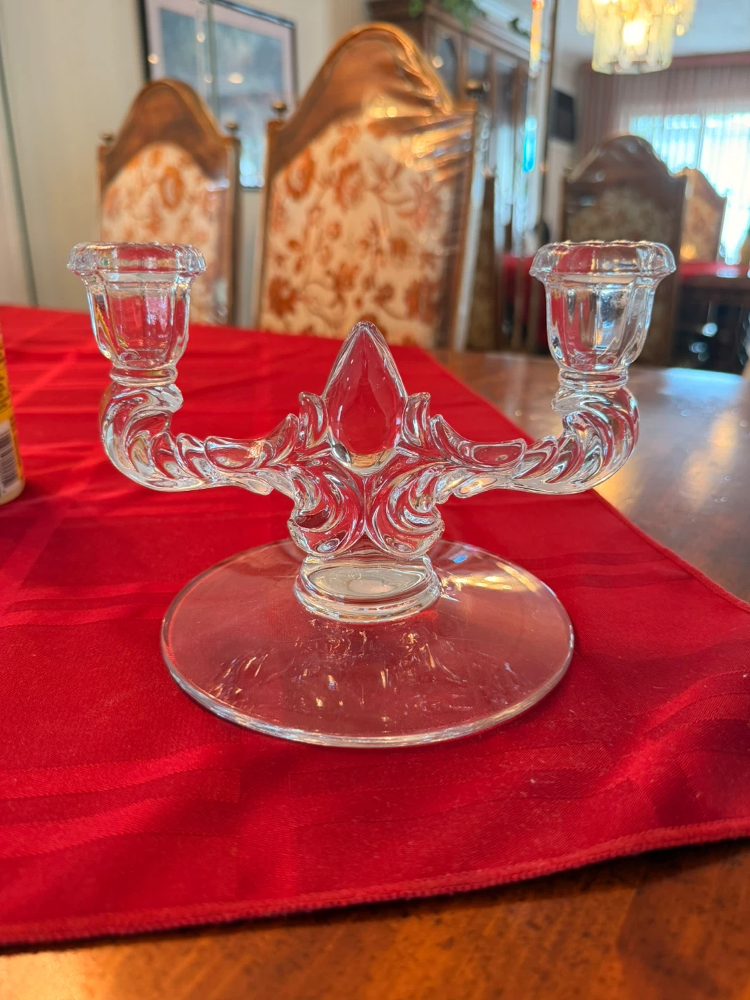 Glass Two-Arm Candlestick Holder