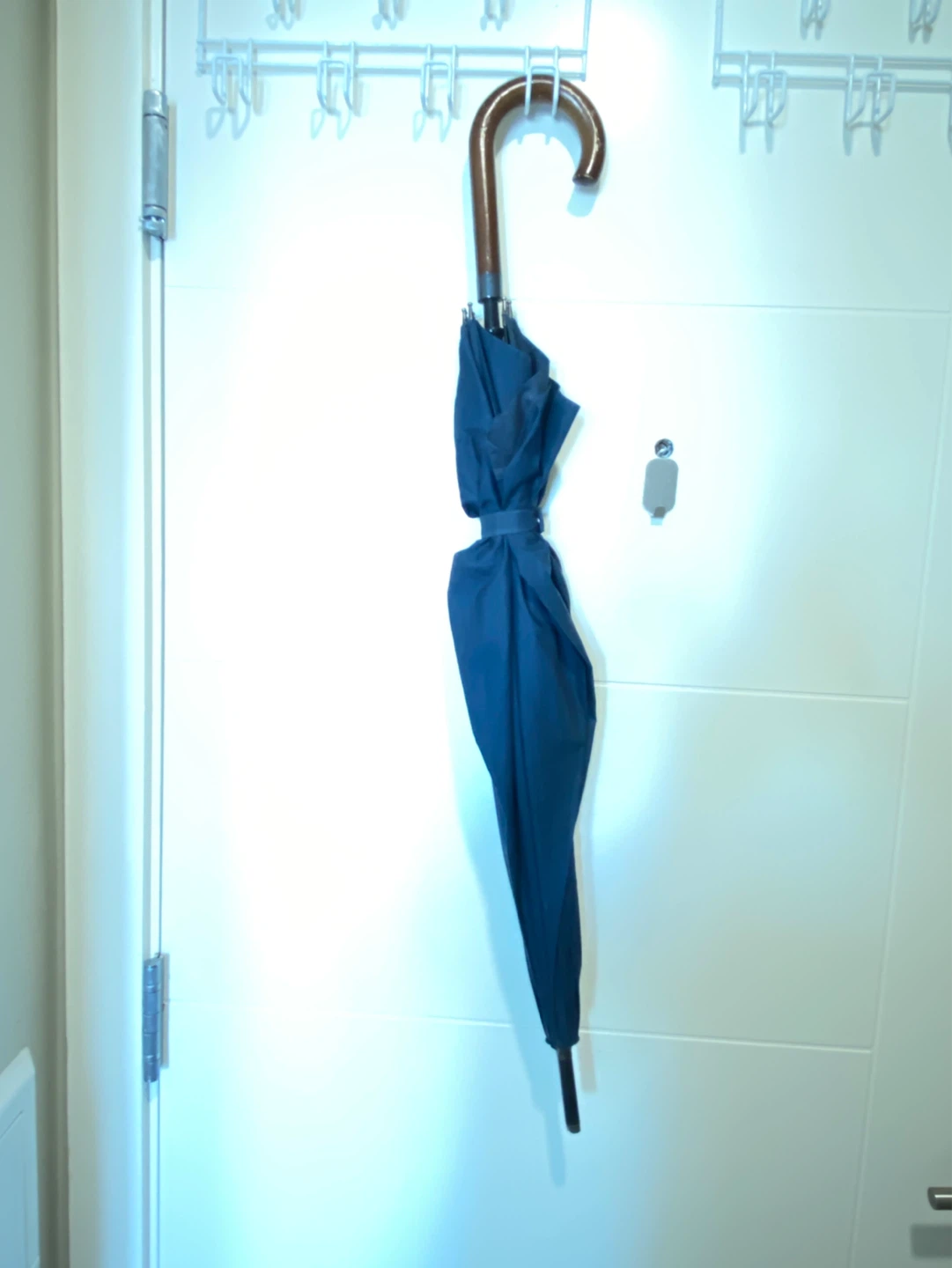 Blue Umbrella with Wooden Handle