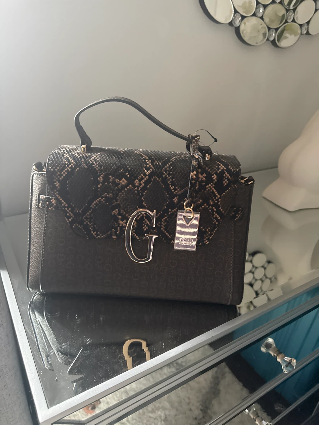 GUESS Handbag with Snake Print Detail