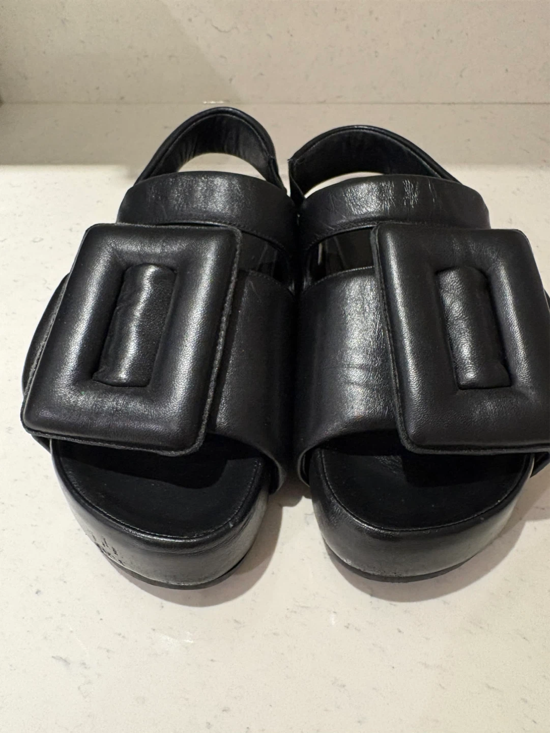 Women's Black Lambskin Chunky Sandals - photo 2