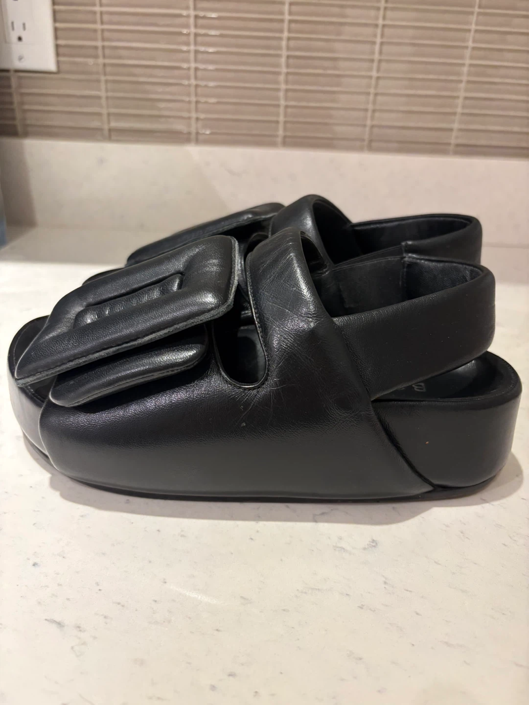 Women's Black Lambskin Chunky Sandals