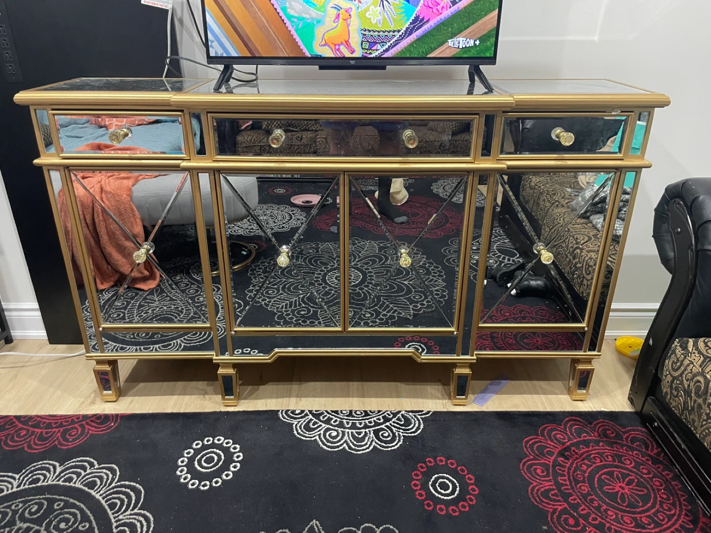 Mirrored Gold Buffet/Sideboard with Cabinet and Drawers - photo 5