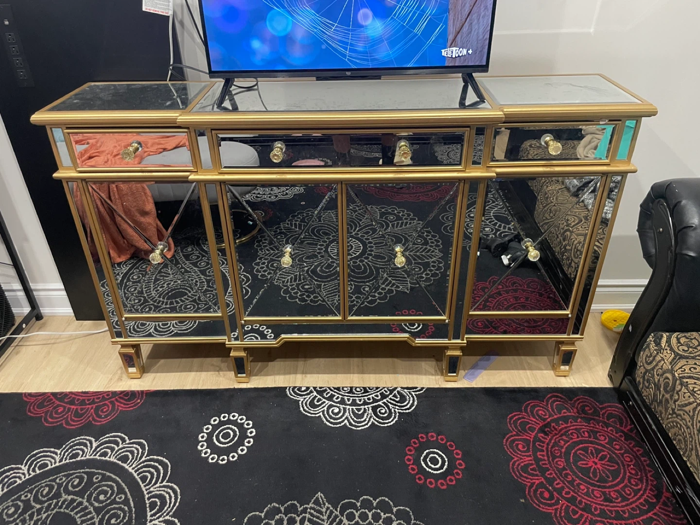 Mirrored Gold Buffet/Sideboard with Cabinet and Drawers - photo 4