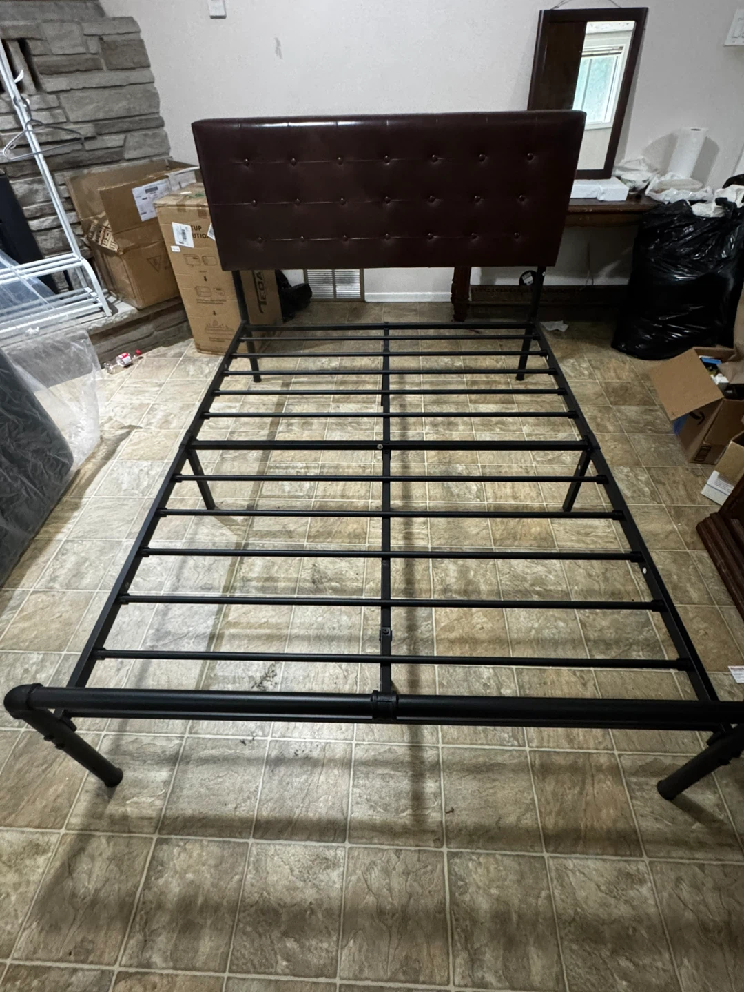Full metal bed frame with headrest &. Full mattress