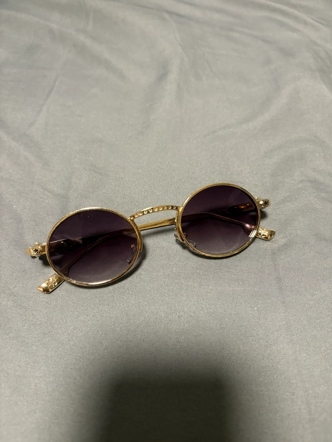 Chrome Hearts Style Gold Round Sunglasses with Star Detail