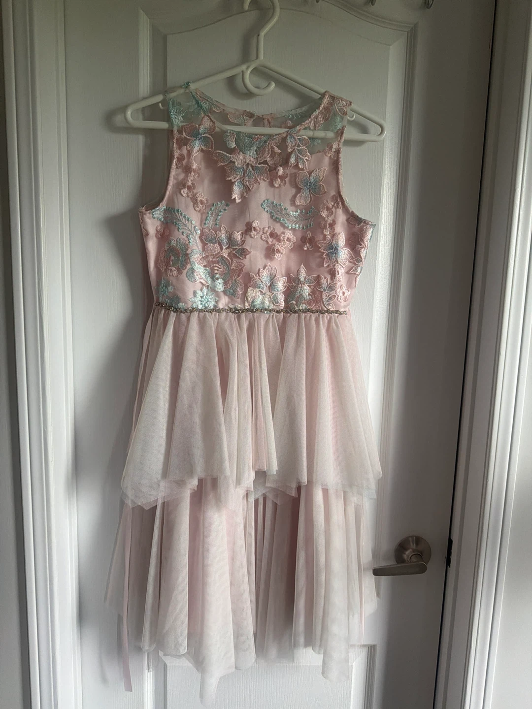 Kids Pink Embroidered Tulle Dress Size 16