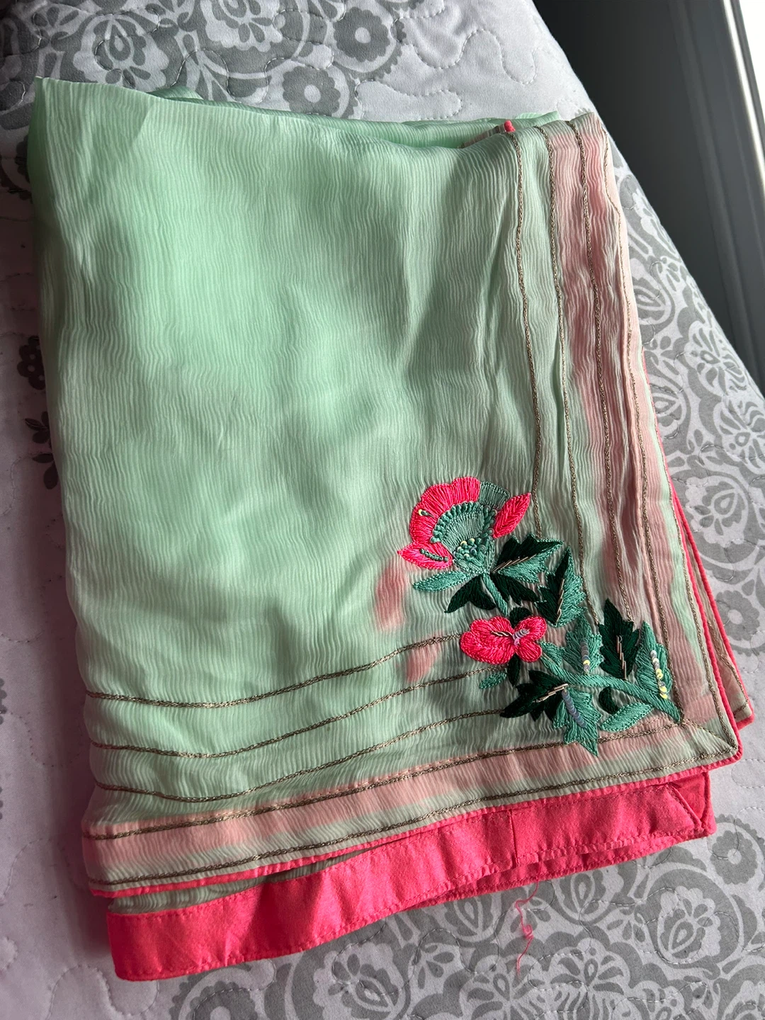 Mint Green Embroidered Kurti and Dupatta Set