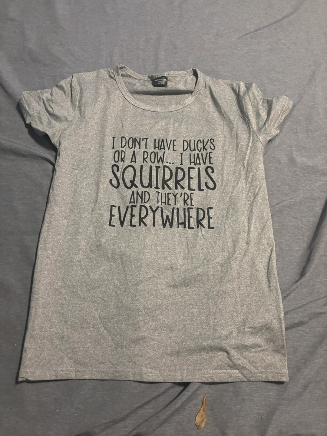 Grey T-Shirt with Squirrel Graphic - Size XS