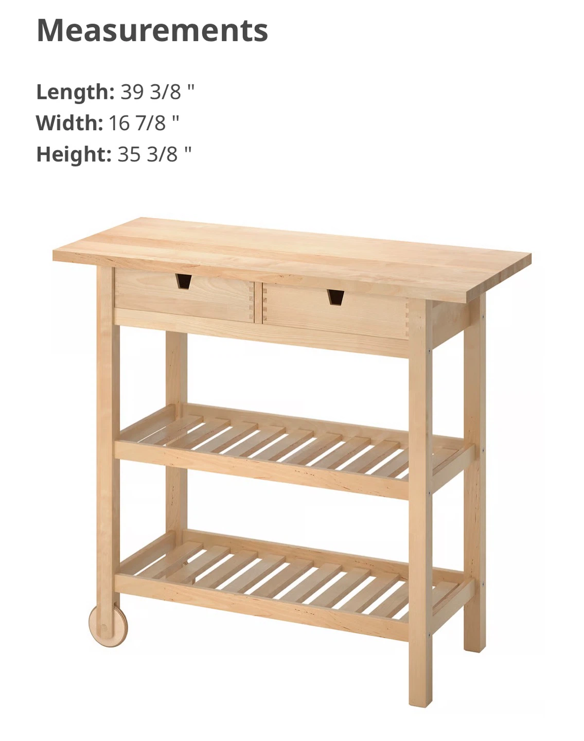 IKEA Birch Kitchen Cart with Drawers and Shelves
