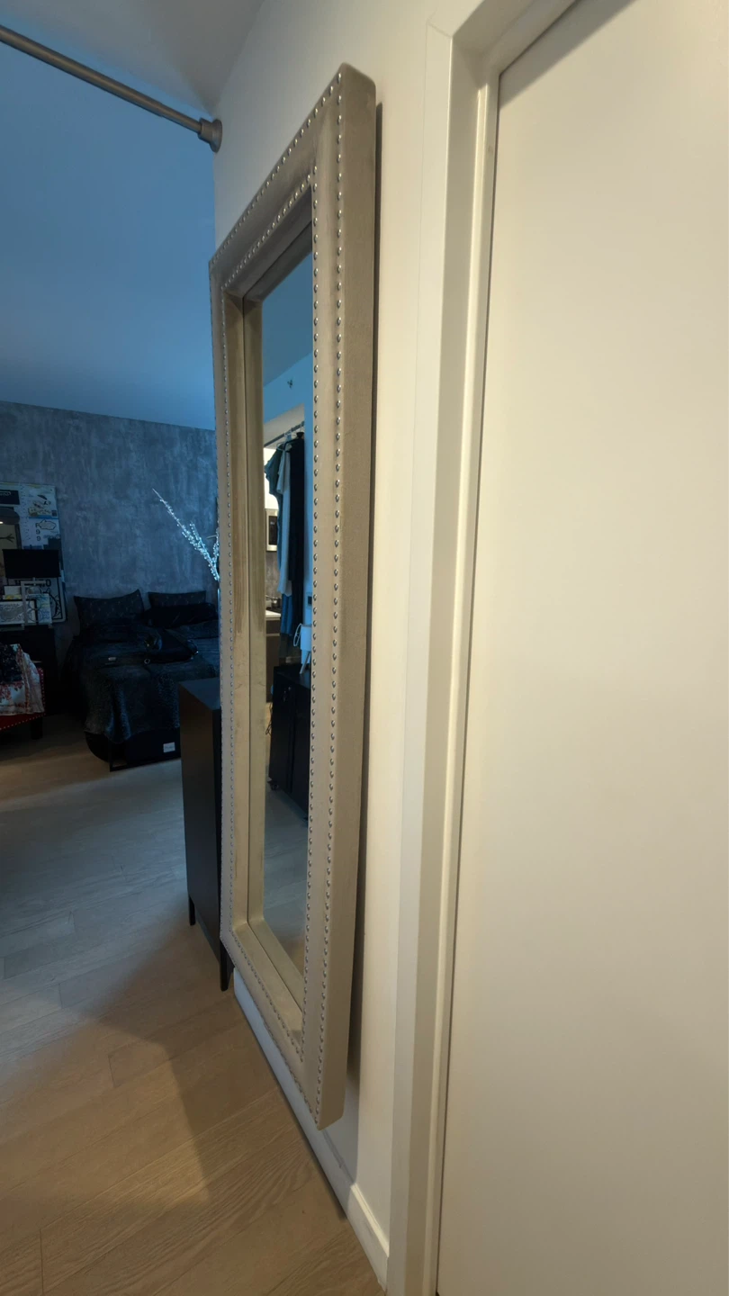 Tall Upholstered Floor Mirror with Silver Stud Detail - photo 3