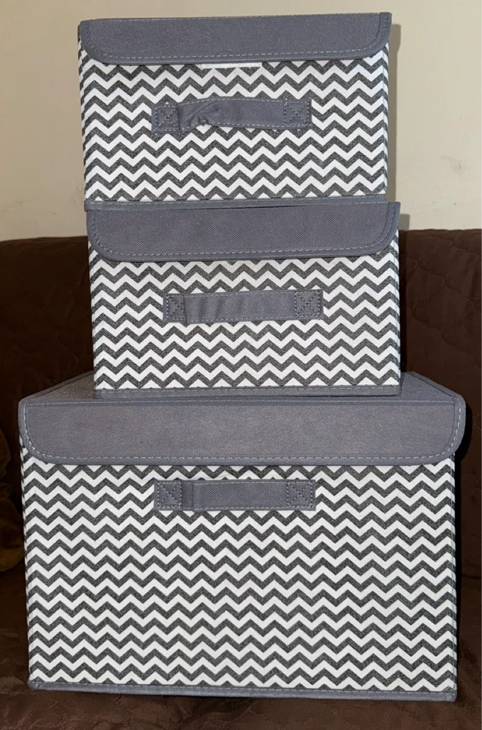Set of 3 Chevron Storage Bins with Lids