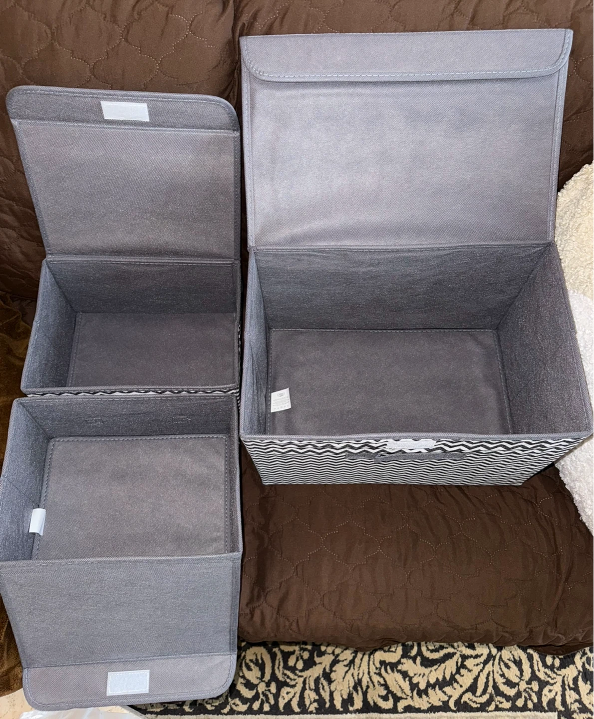 Set of 3 Chevron Storage Bins with Lids - photo 2