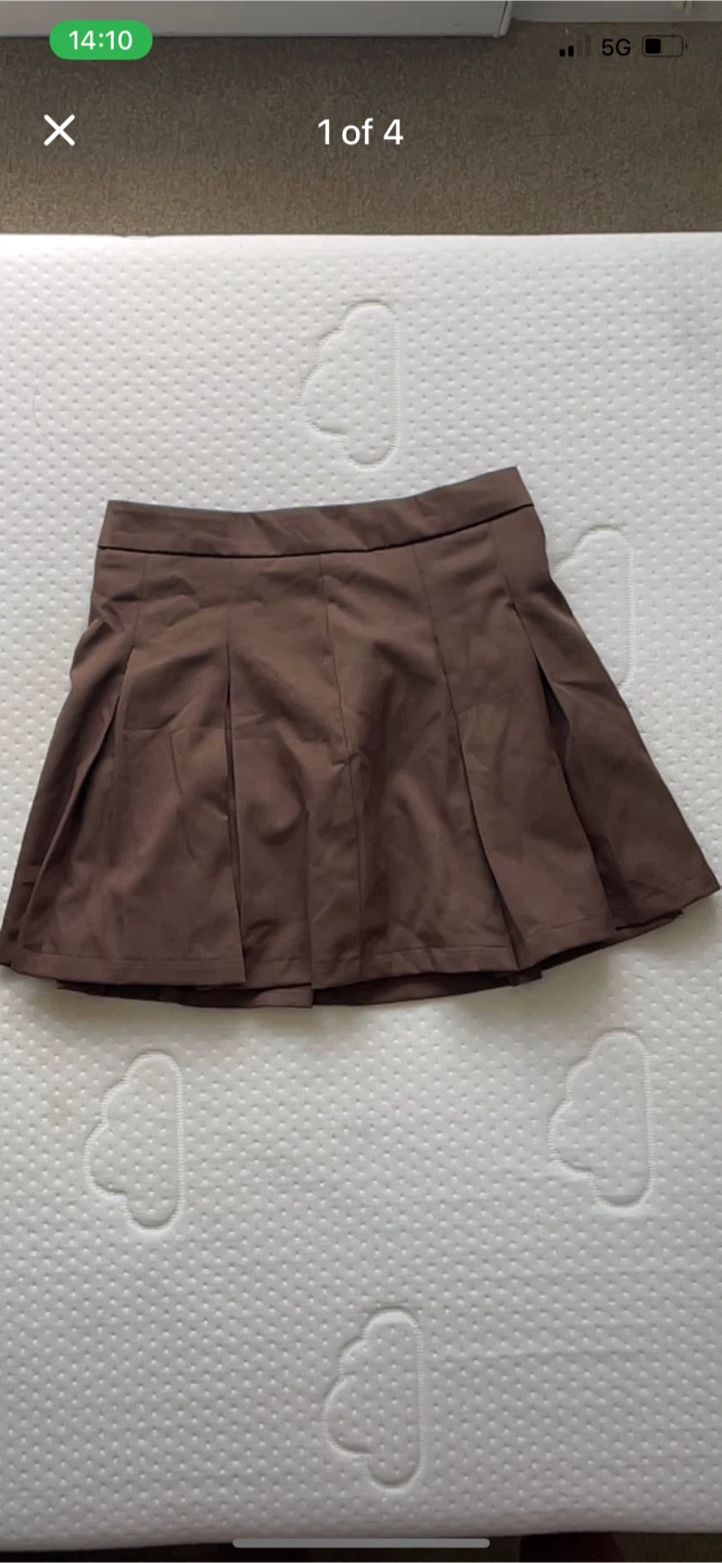 Dazy Pleated Mini Skirt - Brown, Size S