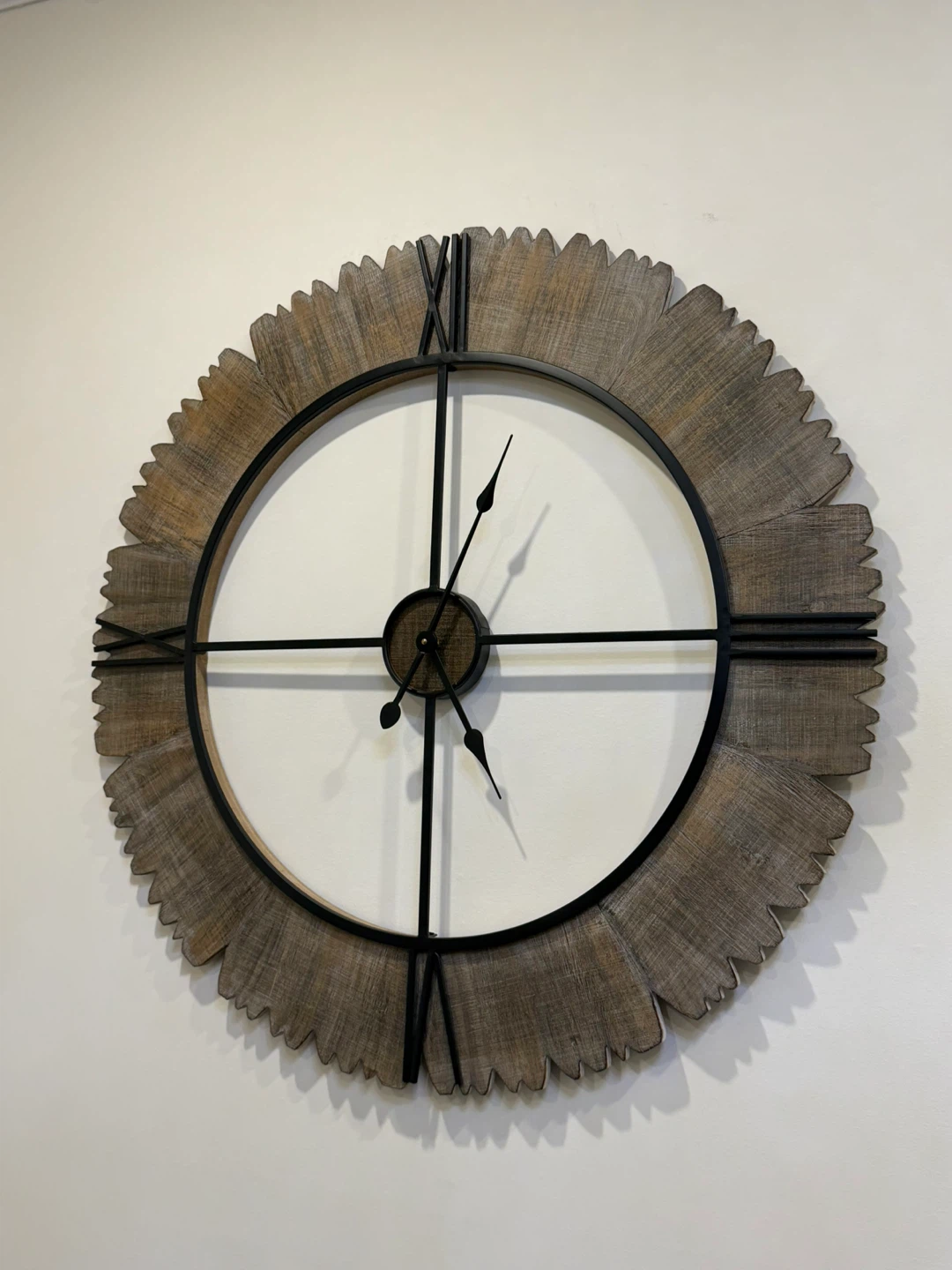 Large Rustic Wood and Metal Wall Clock