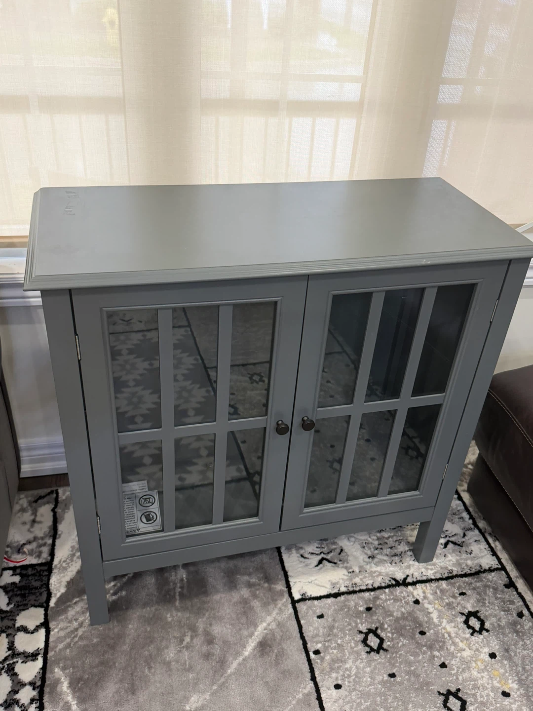 Grey Accent Cabinet with Glass Doors