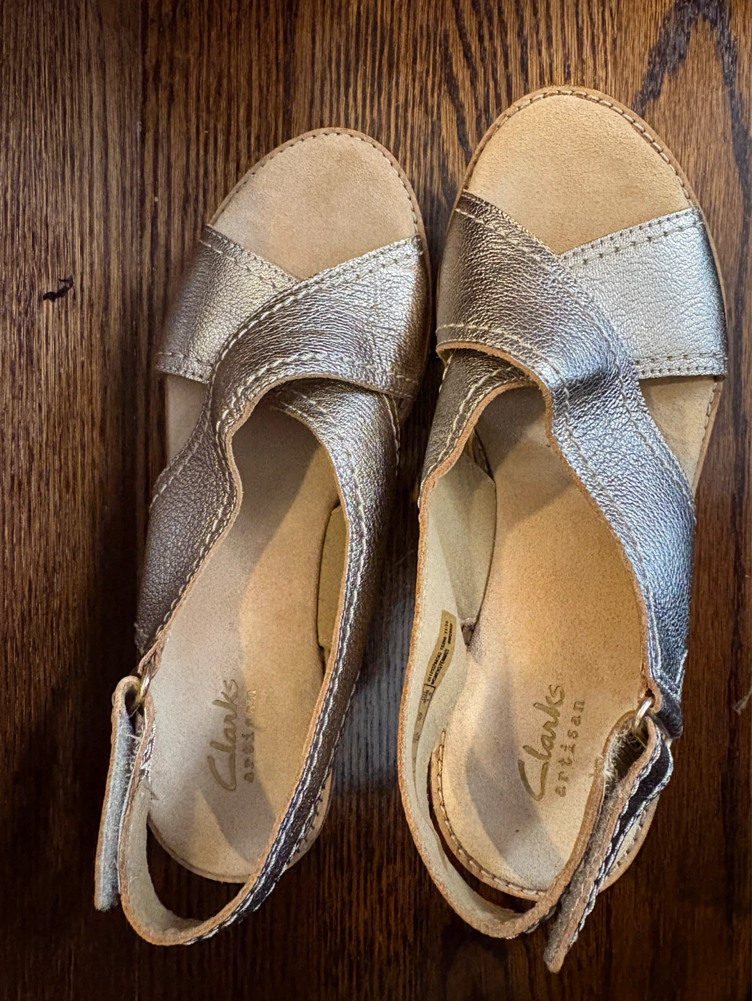 Clarks Gold Metallic Leather Slingback Cork Sandals Size 6.5 - photo 3