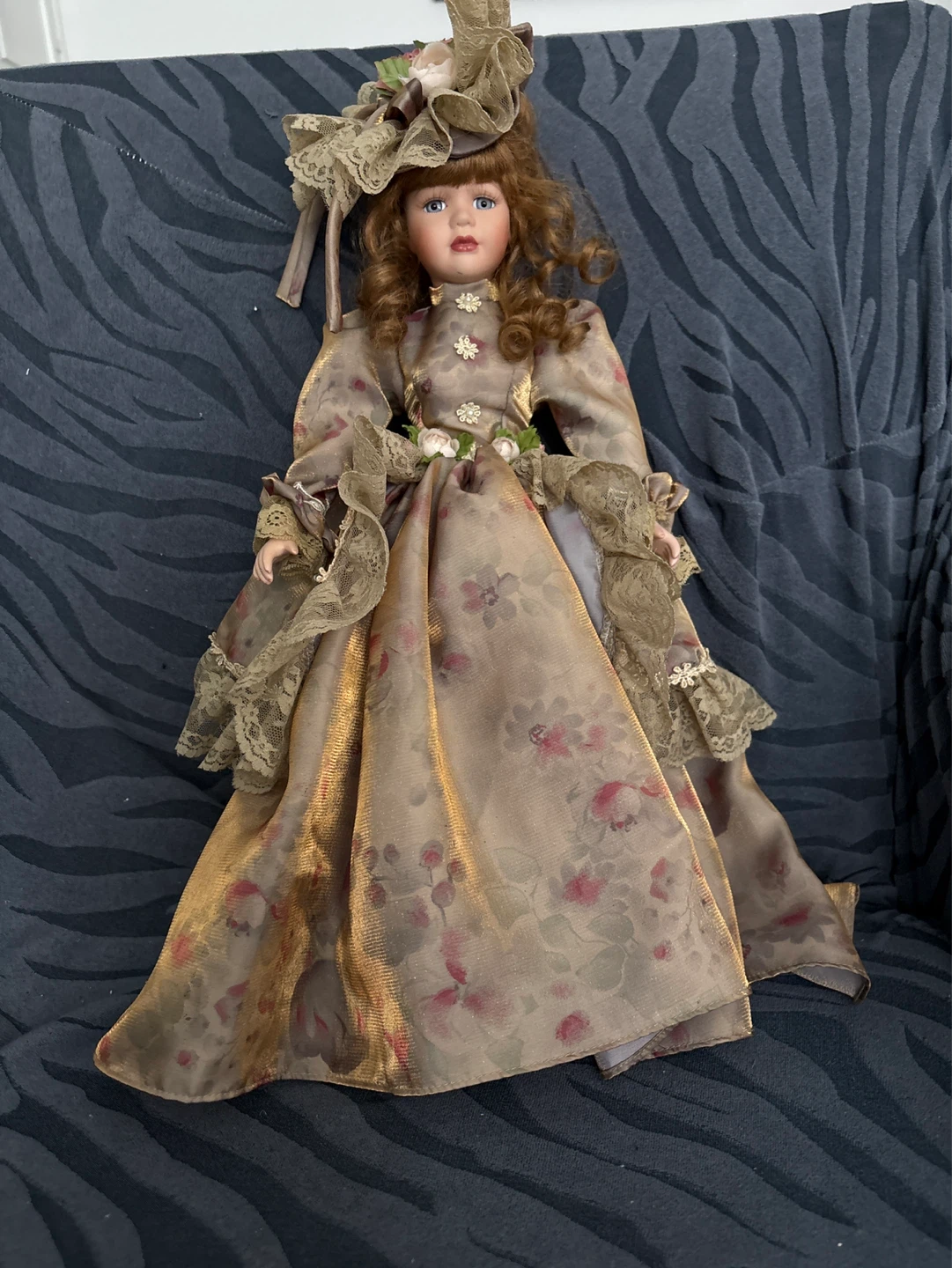 Vintage Porcelain Doll in Floral Dress