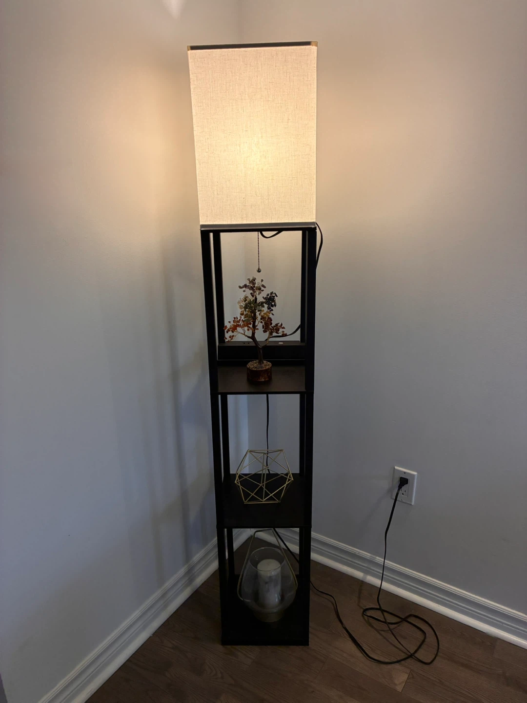 Modern Floor Lamp with Shelves, power outlet & USB Charging Port