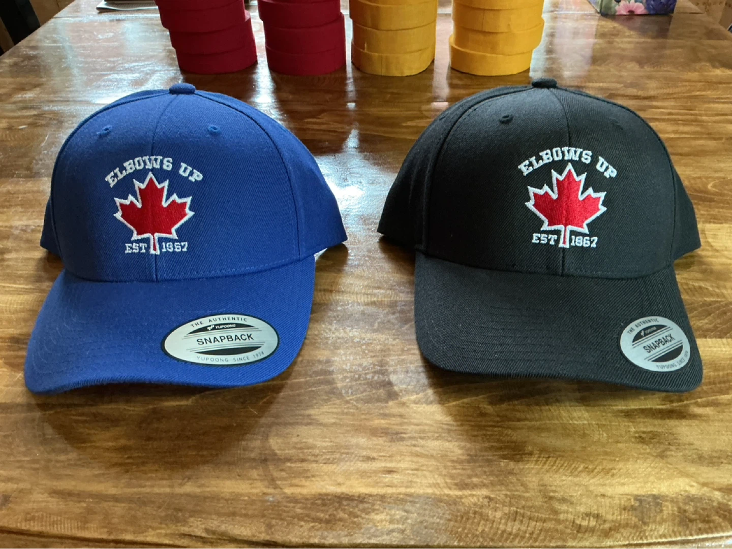 2 New THE AUTHENTIC YUPOONG SNAPBACK “ELBOWS UP” Ball Caps