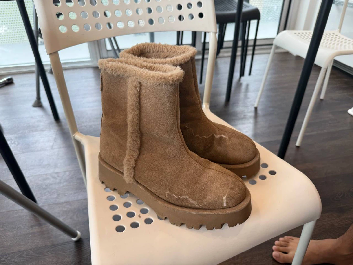 Zara Brown Suede Shearling Boots - Size 7