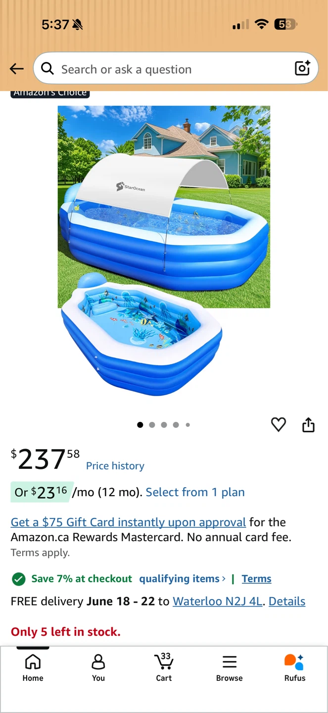 StarOcean Inflatable Pool with Canopy – Large Family Pool - photo 2