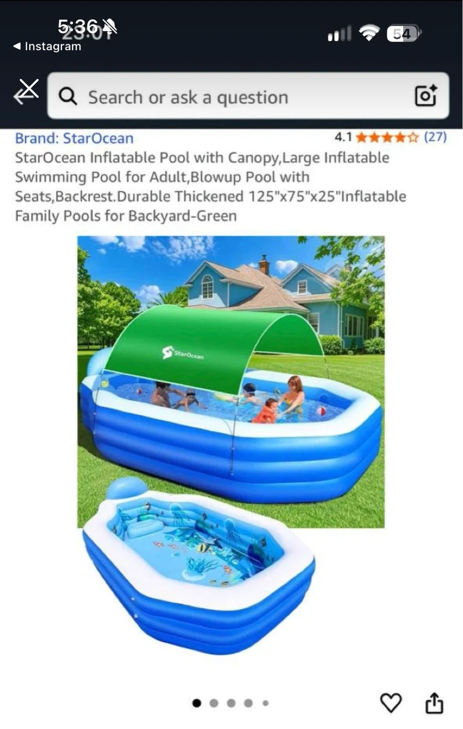 StarOcean Inflatable Pool with Canopy – Large Family Pool