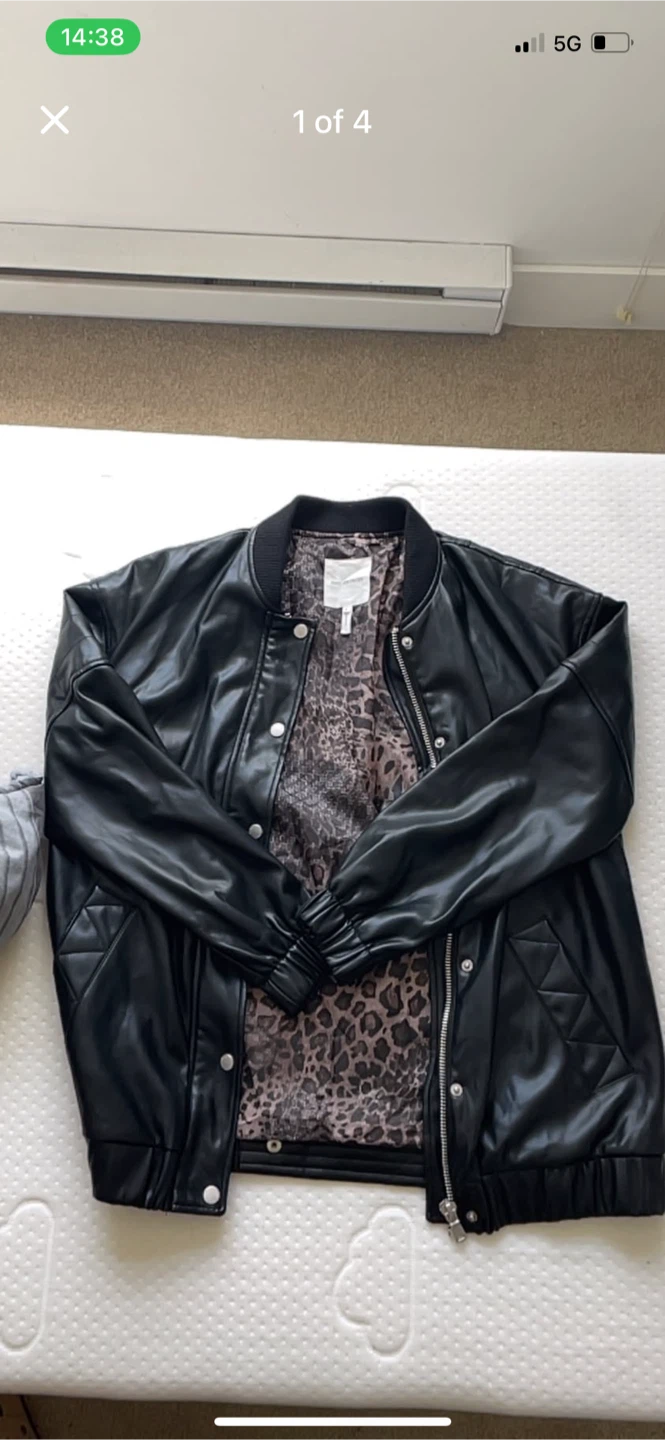 Avec Les Filles Black Faux Leather Bomber Jacket Size S