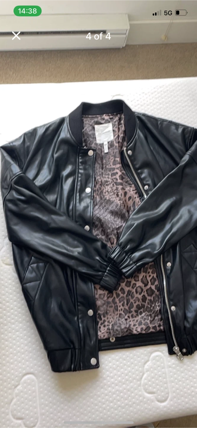 Avec Les Filles Black Faux Leather Bomber Jacket Size S - photo 4