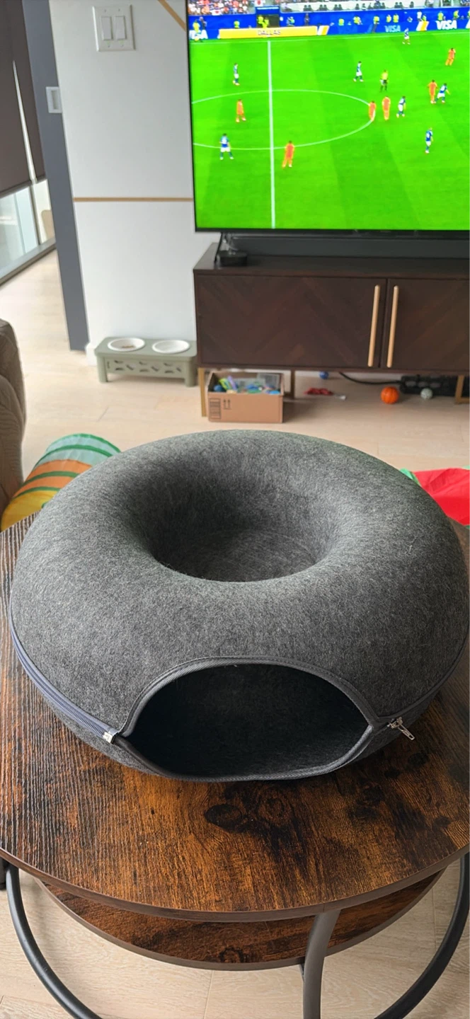 Grey Felt Donut Cat Bed House