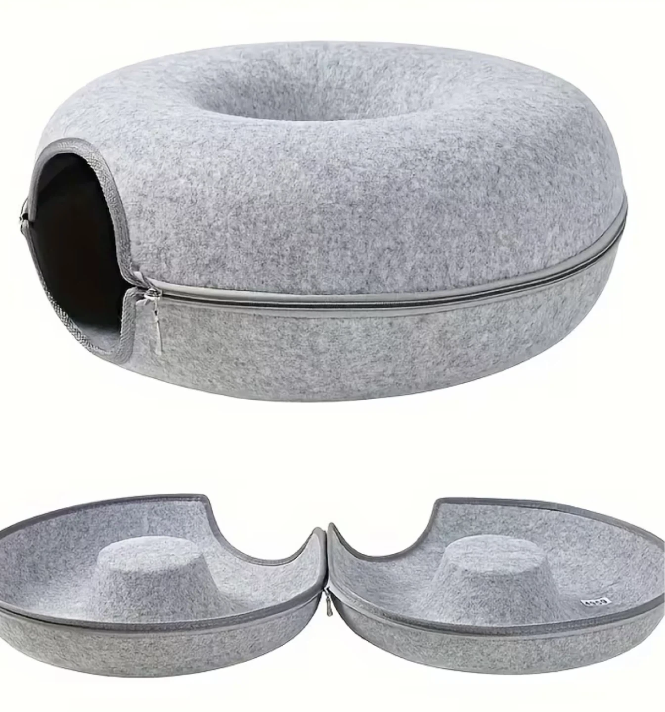 Grey Felt Donut Cat Bed House - photo 4