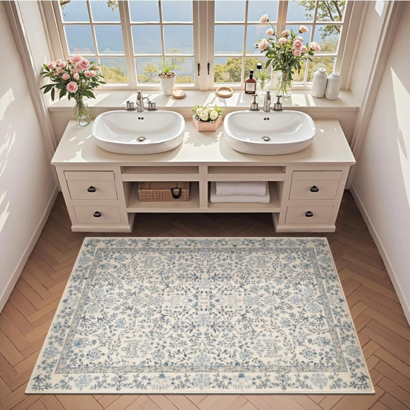 New 3x5 Washable Area Rug Blue/Cream