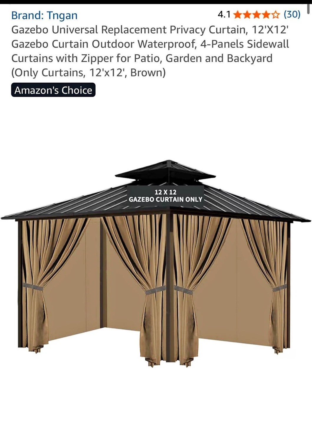 Tngan Gazebo Universal Replacement Privacy Curtains - 12'x12',
