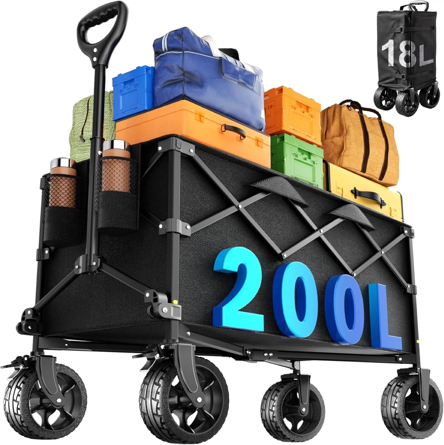 🔥Heavy-Duty Collapsible Wagon Cart (200L cap, 550 lbs Load)