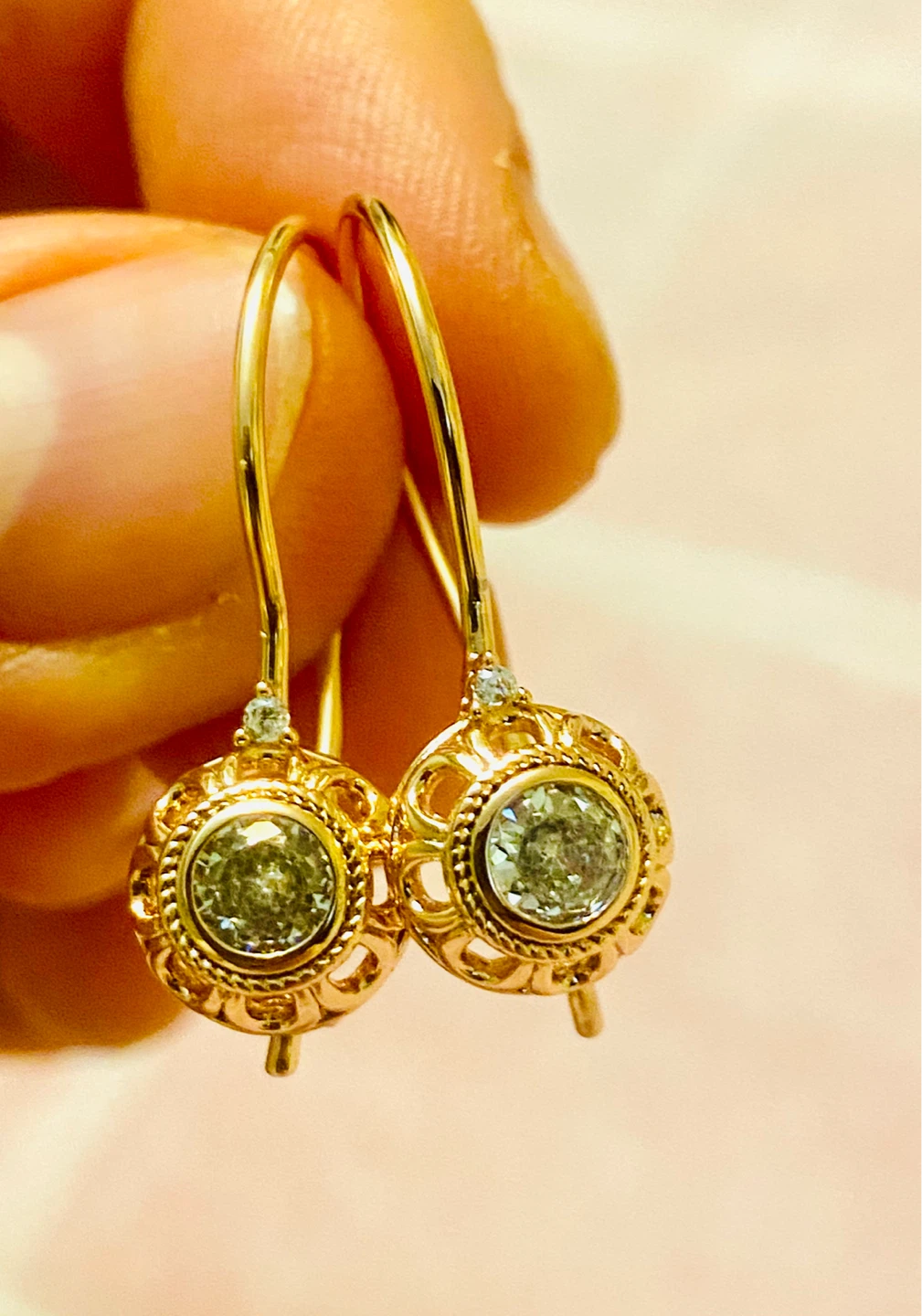 Gold tone dangle earrings with clear stones - photo 3