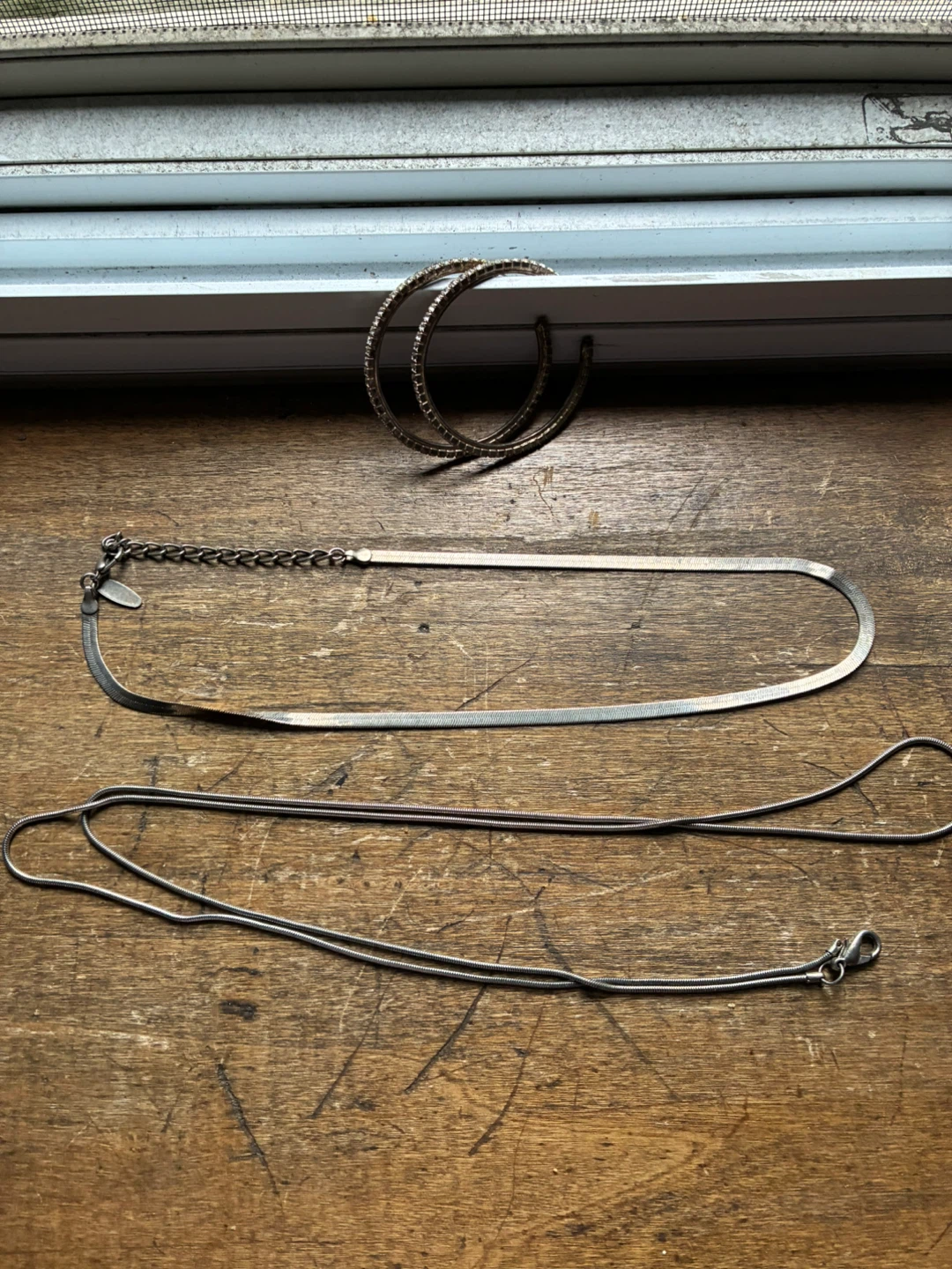 $6 costume jewelry lot silver snake chain necklace hoop earrings
