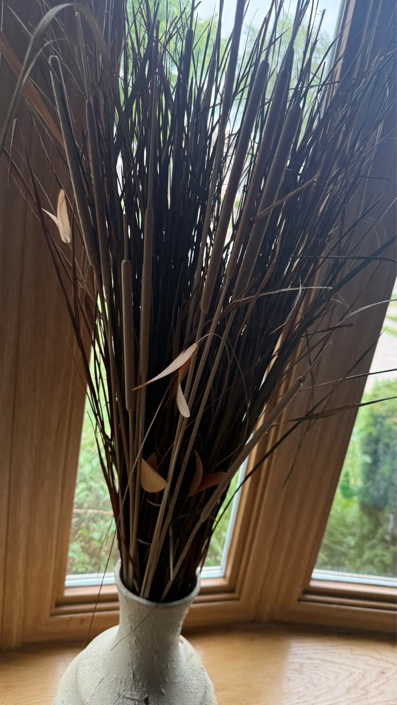 Textured Beige Vase with Dried Grasses Arrangement - photo 2