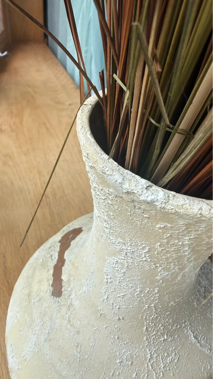 Textured Beige Vase with Dried Grasses Arrangement - photo 5