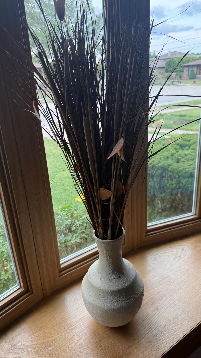 Textured Beige Vase with Dried Grasses Arrangement