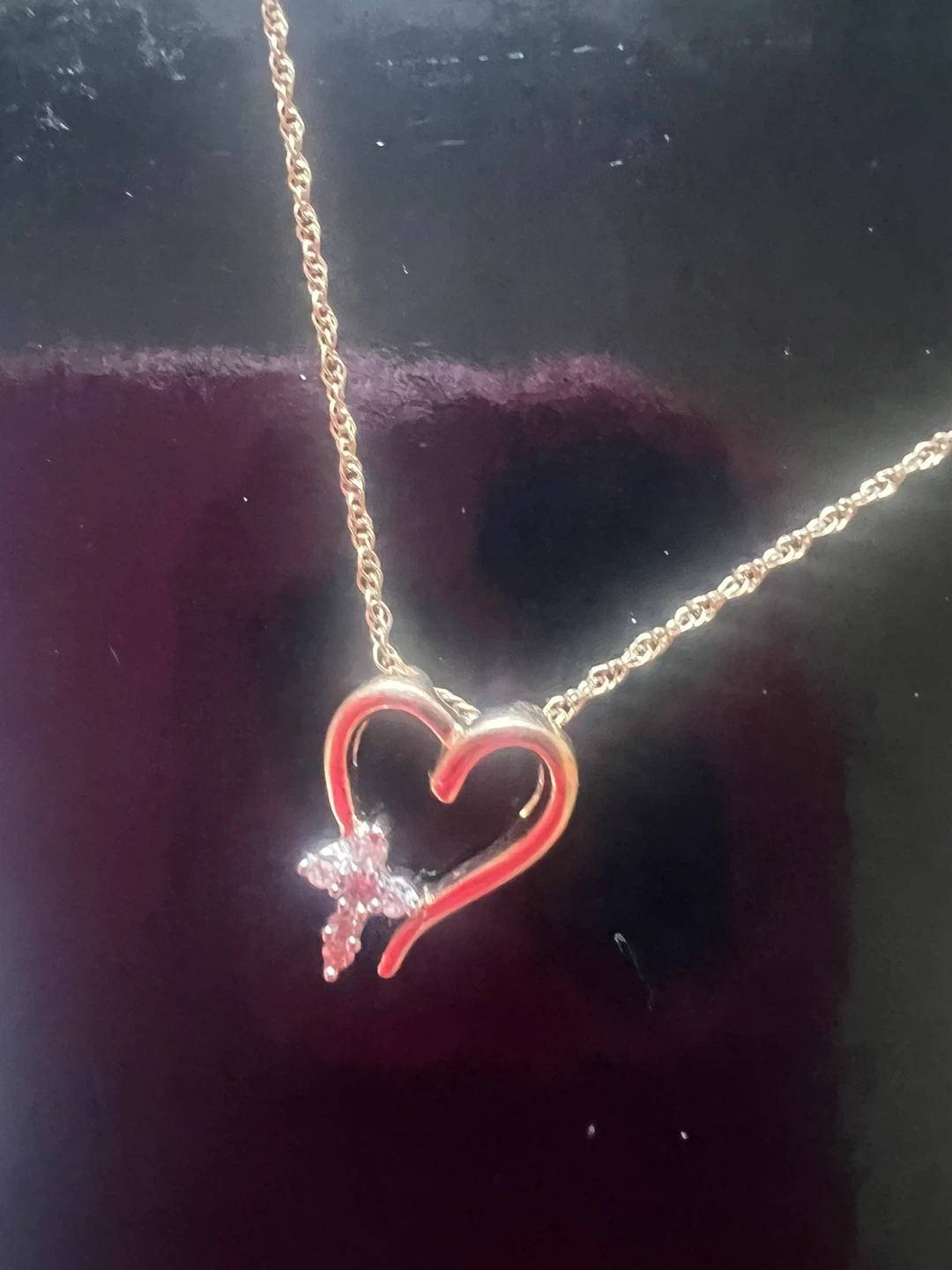 10 k Gold Heart & Cross Necklace with Diamonds - photo 4