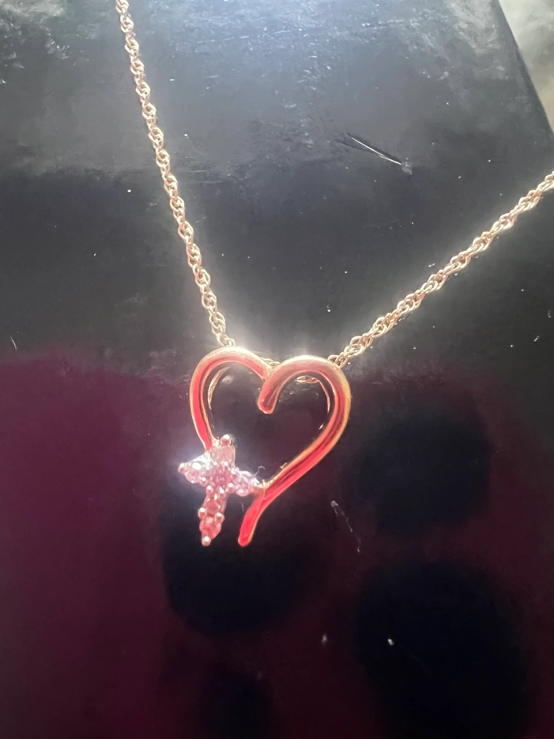 10 k Gold Heart & Cross Necklace with Diamonds - photo 3