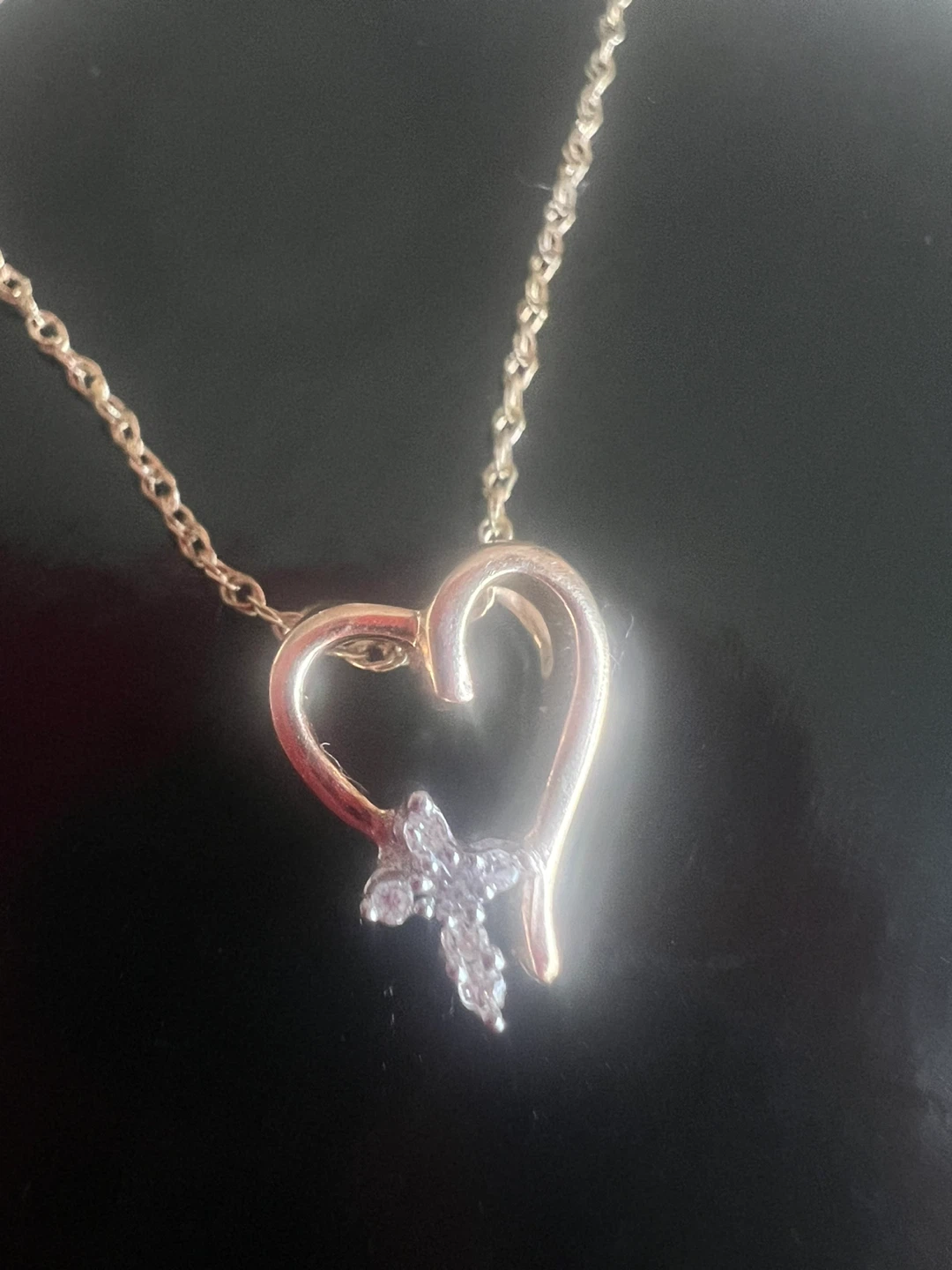 10 k Gold Heart & Cross Necklace with Diamonds - photo 5