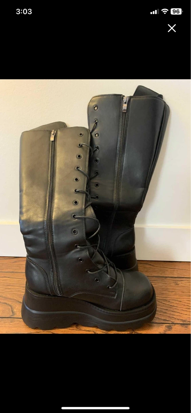 Brand New platform combat boots, lace up and zip, size 8 - photo 2