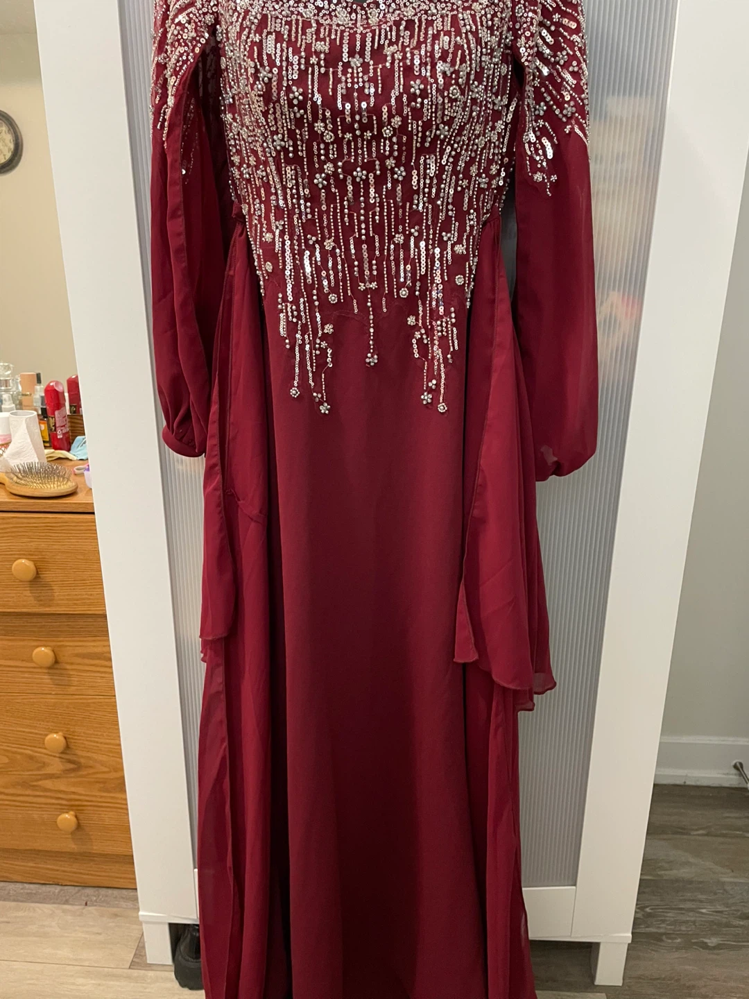 Burgundy Beaded Formal Dress