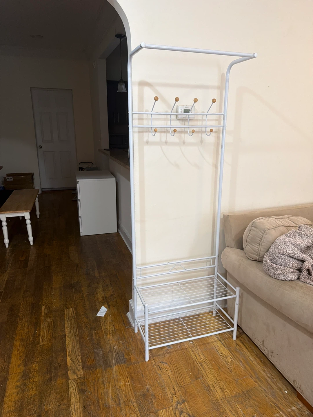 White Metal Coat Rack with Shoe Shelf