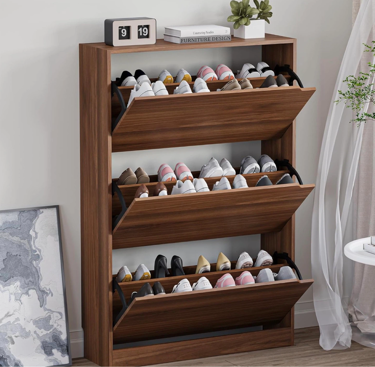 3-Tier Wooden Shoe Cabinet - Walnut Finish - photo 3