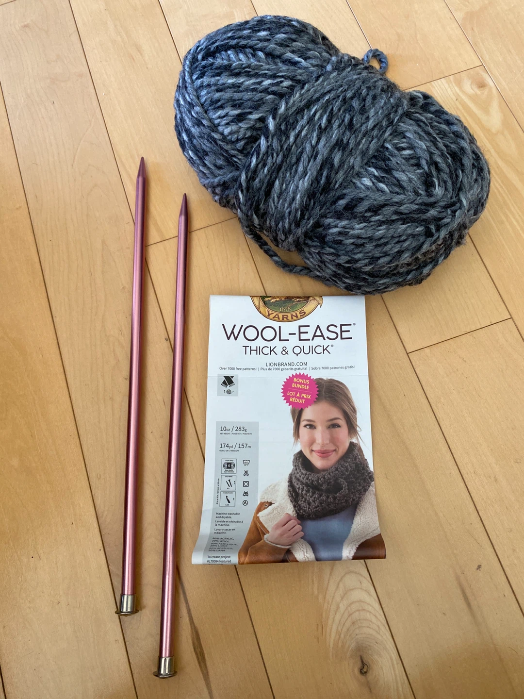Lion Brand Wool-Ease Thick & Quick Yarn with Knitting Needles