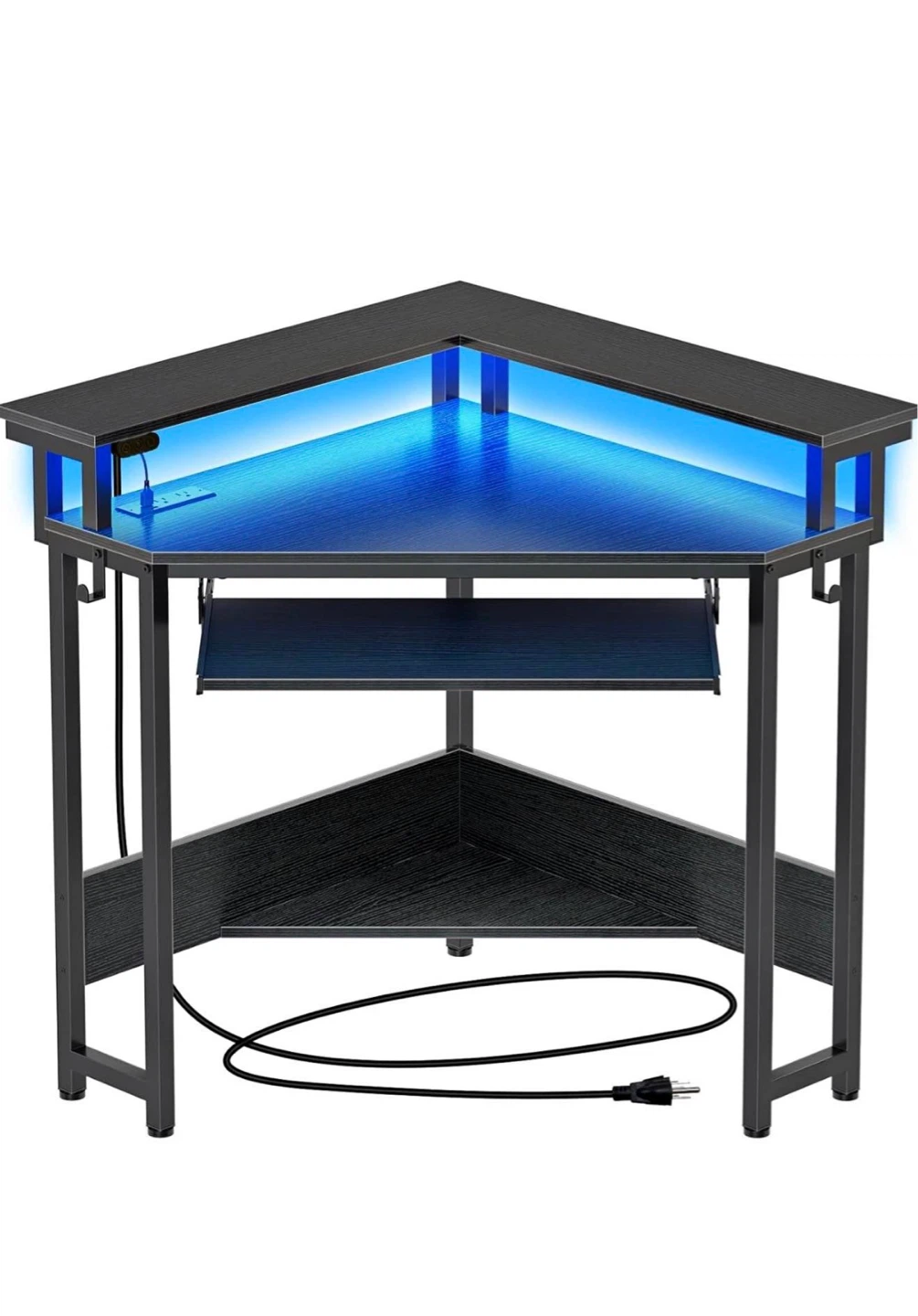 Black Corner Gaming Desk with LED Lights - photo 3