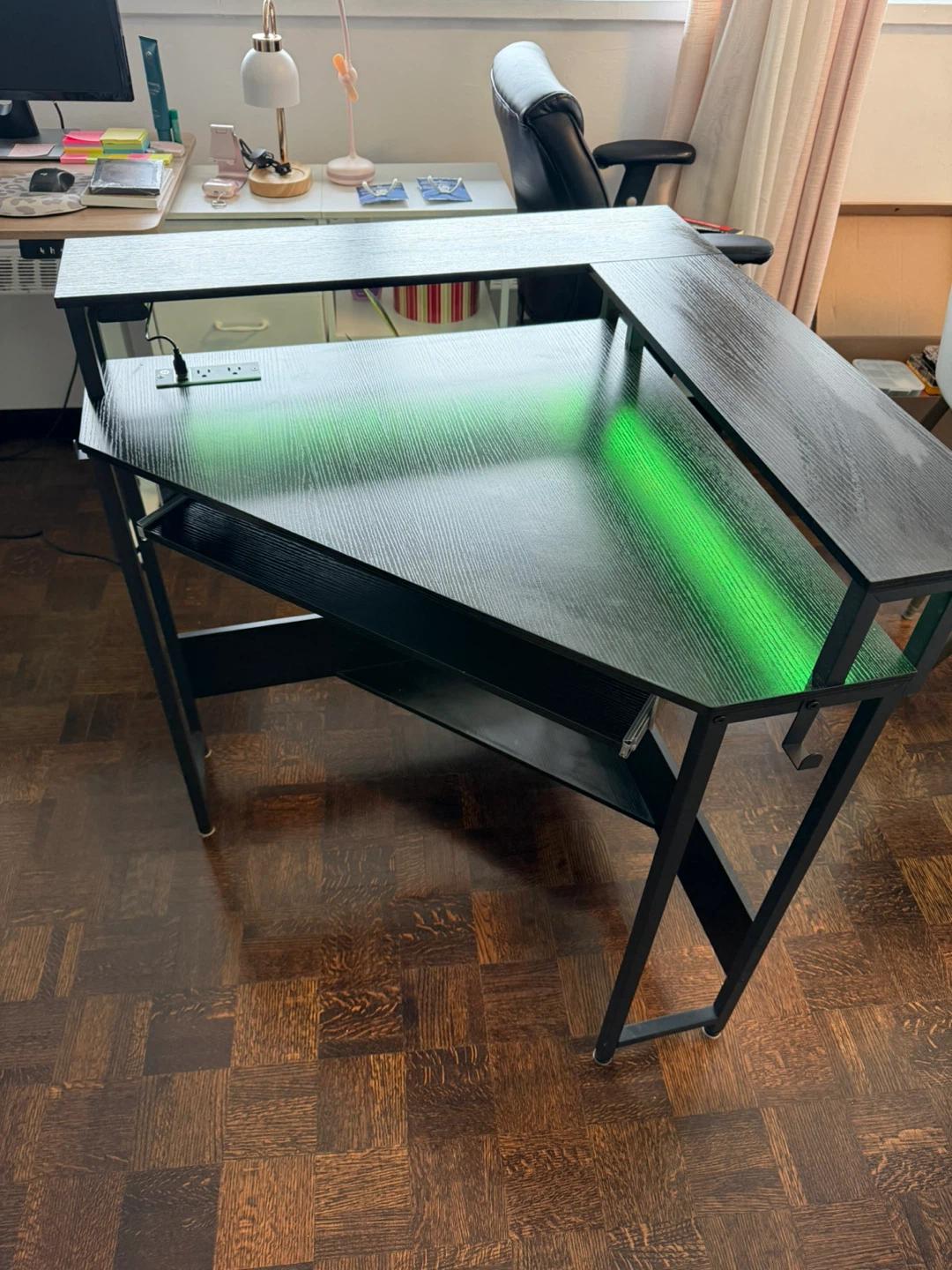 Black Corner Gaming Desk with LED Lights
