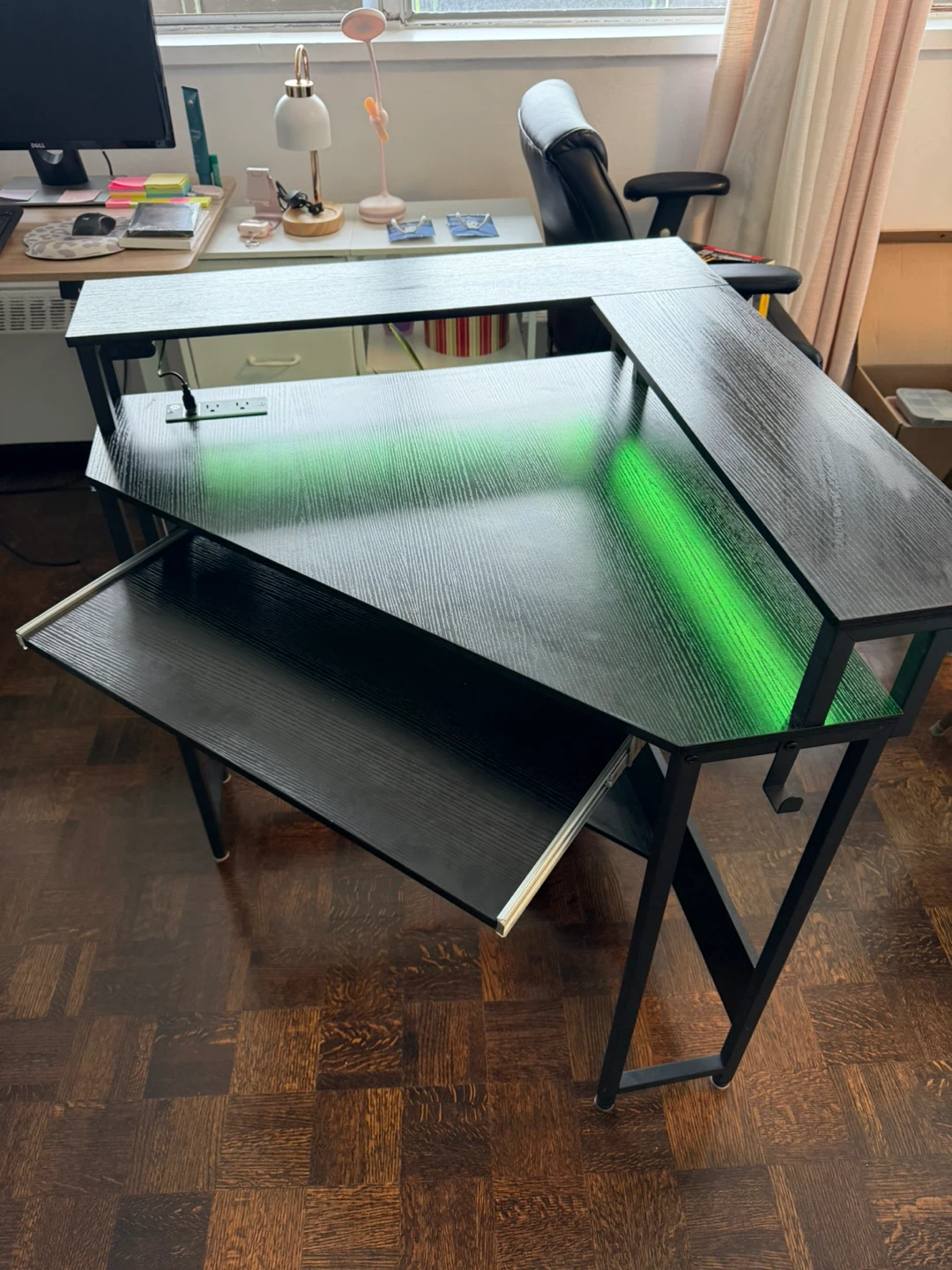 Black Corner Gaming Desk with LED Lights - photo 2