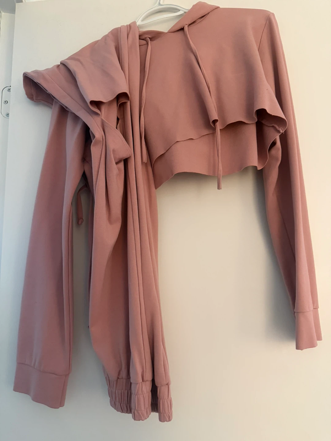 Pink Cropped Hoodie and Sweatpants Set